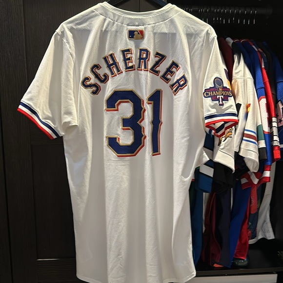 Max Scherzer Texas Rangers Nike 2024 Gold Collection Elite Player Jersey – White - Picture 7 of 7